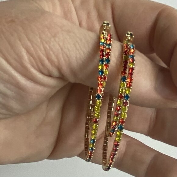 R.J. Graziano "Double Dazzle" Crystal Hoop Earrings 2-piece Set Multi Champagne - Picture 2 of 6